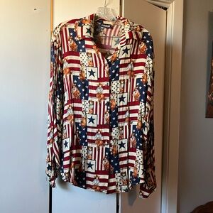 Patriotic Button Down Shirt with Stars and Stripes